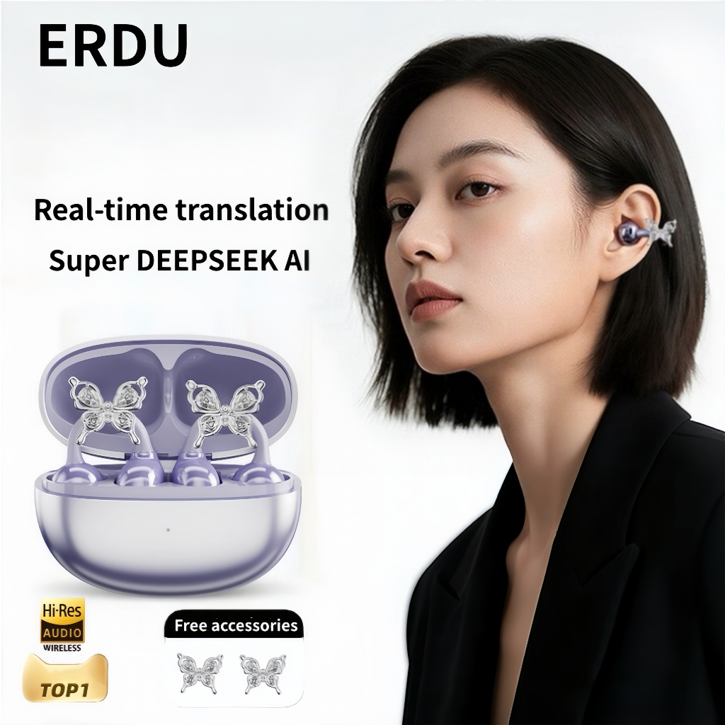 【ERDU】หูฟังไร้สาย ทรง Open-ear ตัดเสียงรบกวน หูฟังแปลภาษาอัจฉริยะ AI Bluetooth พร้อม Bluetooth 6.0 A