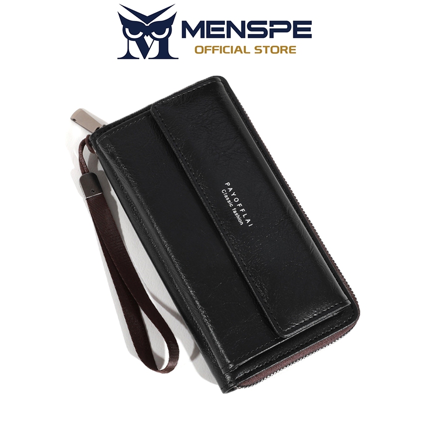 MENSPE กระเป๋าสตางค์ใบยาวสำหรับผู้ชาย วัสดุ PU นิ่ม อเนกประสงค์ ความจุขนาดใหญ่ ใ