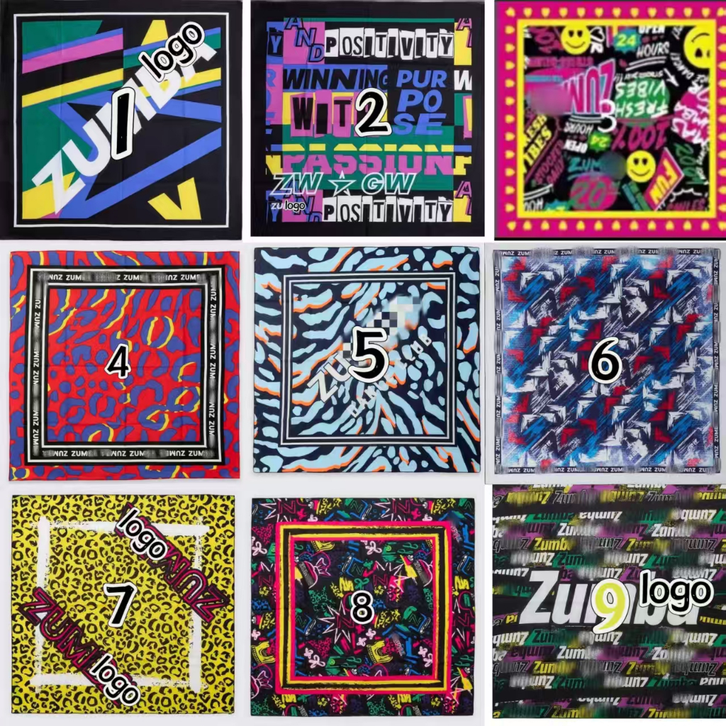 2025 zumba zumba ZW อุปกรณ์กีฬาเต้นรําสแควร์ผ้าคลุมศีรษะเอวผ้าพันคอสแควร์อุปกรณ์เสริมผ้าเช็ดหน้า Headwear ผู้ชายผู้หญิงโพลีเอสเตอร์ผ้าฝ้ายพิมพ์ด้านเดียวสามารถ