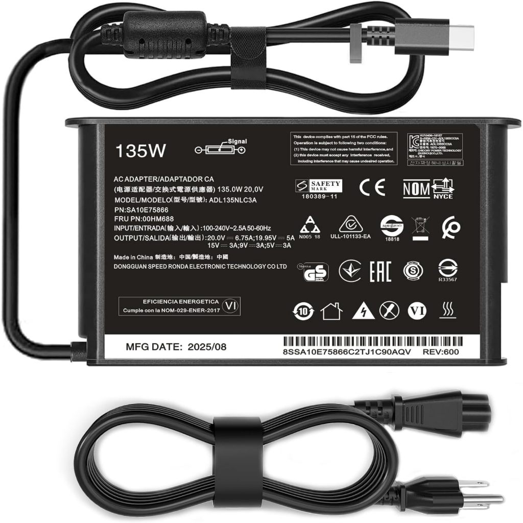135W USB C Slim แล็ปท็อปชาร์จใช้งานร่วมกับ Lenovo ThinkPad P16s T16 P14s Z16 E16 Gen 1 2 3 4 IdeaPad