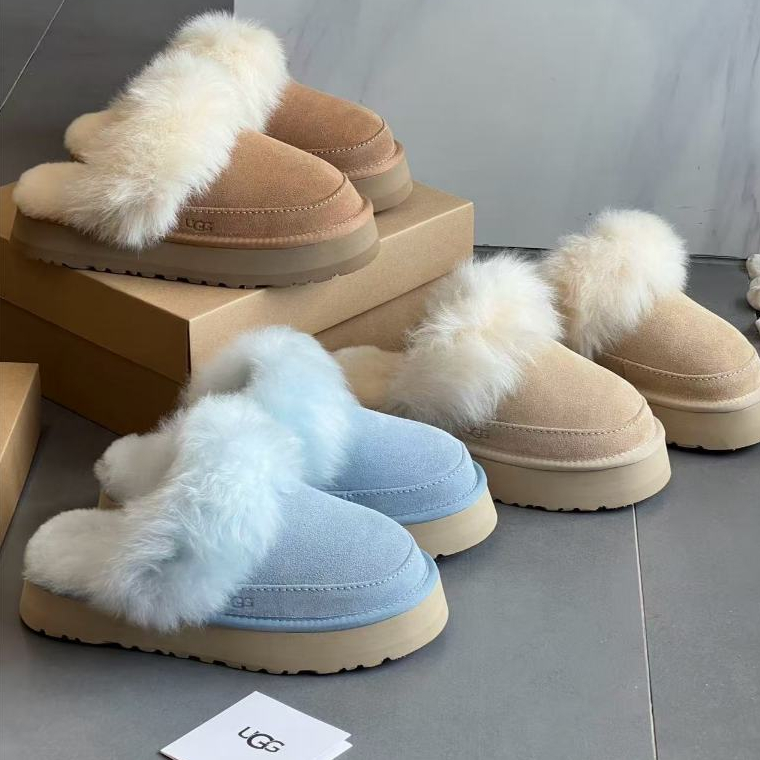 UGG Slipper Evolution Disquette Alpine Woolen Womens Fur Shoes Thick Sole Snow Shoes Warm Cute