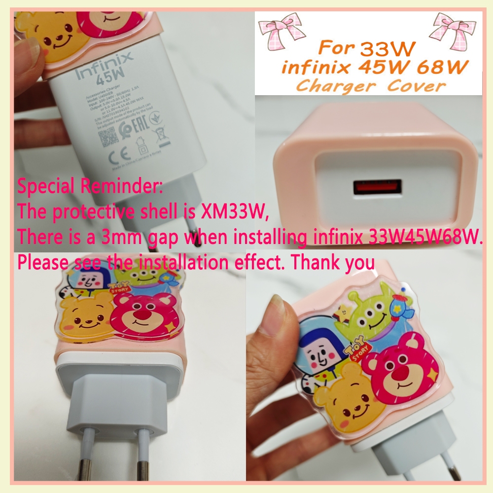 Charger Protector สําหรับ infinix note 30 33W 45W 68W Youth น่ารัก DIY PINK BOW นุ่ม silcione charge