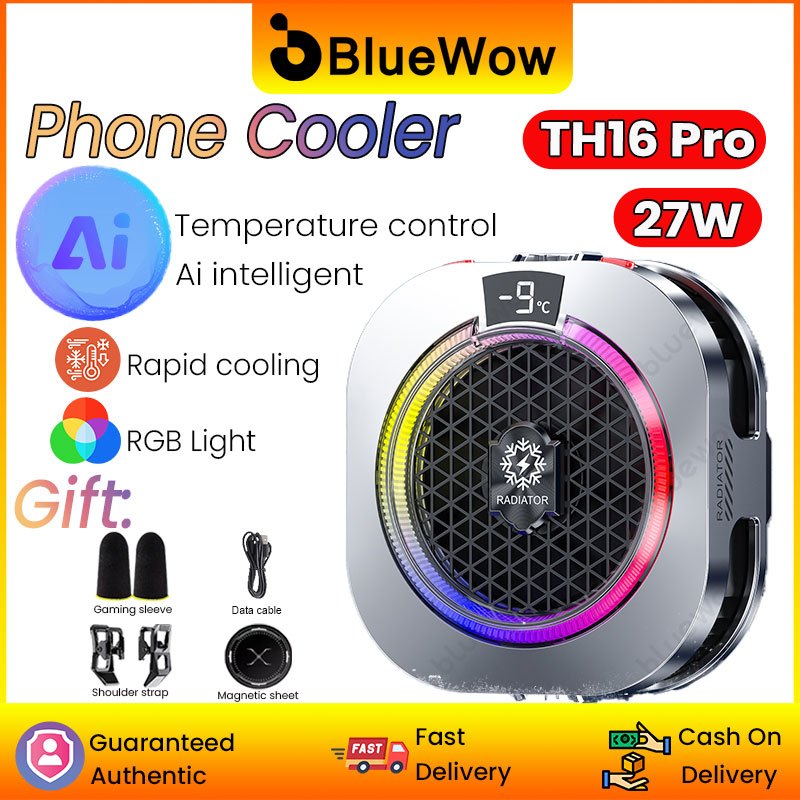 BlueWow 27W TH16PRO Max คูลเลอร์โทรศัพท์แม่เหล็ก | Dual-Core Semiconductor Cooling | การควบคุมอุณหภูมิ AI | แสงRGB | การออกแบบการตกกระแทก Anti-FPS