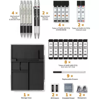 Four Candies ขนาด 0.5 0.7 0.9 มม พร้อม ไส้ กราไฟต์ HB 2H 2B 4B และ สี สำหรับ การวาด ภาพ และ สเก็ตช์