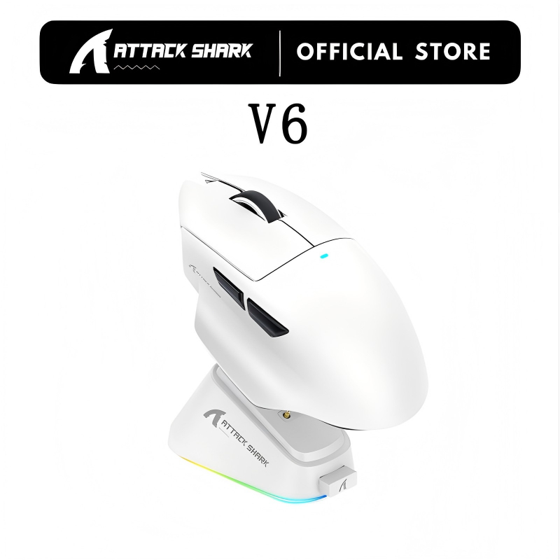 ATTACK SHARK V6 เมาส์สําหรับเล่นเกมไร้สาย - PAW3311 Sensor 25000DPI น้ําหนักเบา Tri-Mode (2.4G/Bluetooth/Wired) แท่นชาร์จ RGB