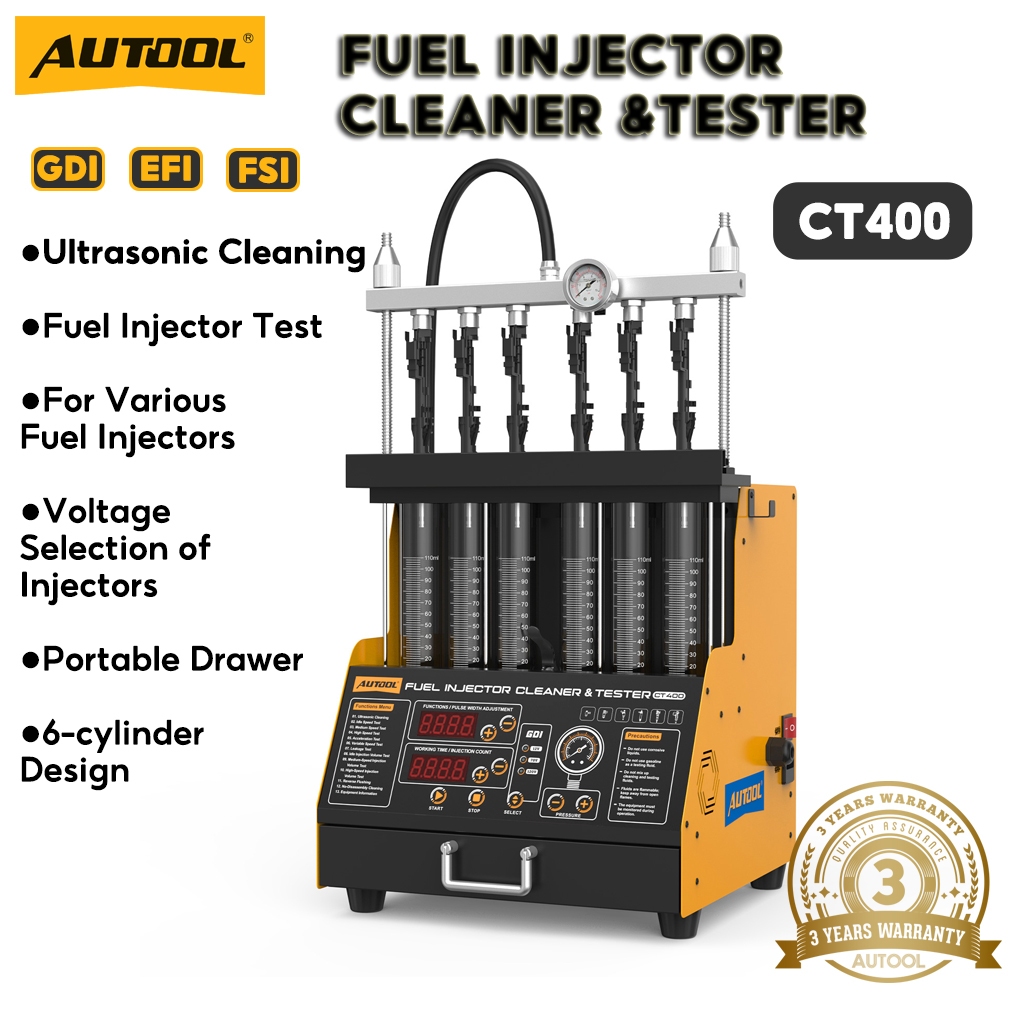 AUTOOL CT400 FFB GDI อุปกรณ์หัวฉีดน้ำมันเชื้อเพลิง & เครื่องทดสอบ 6 กระบอก แบบอัลตราโซนิก สำหรับรถยน