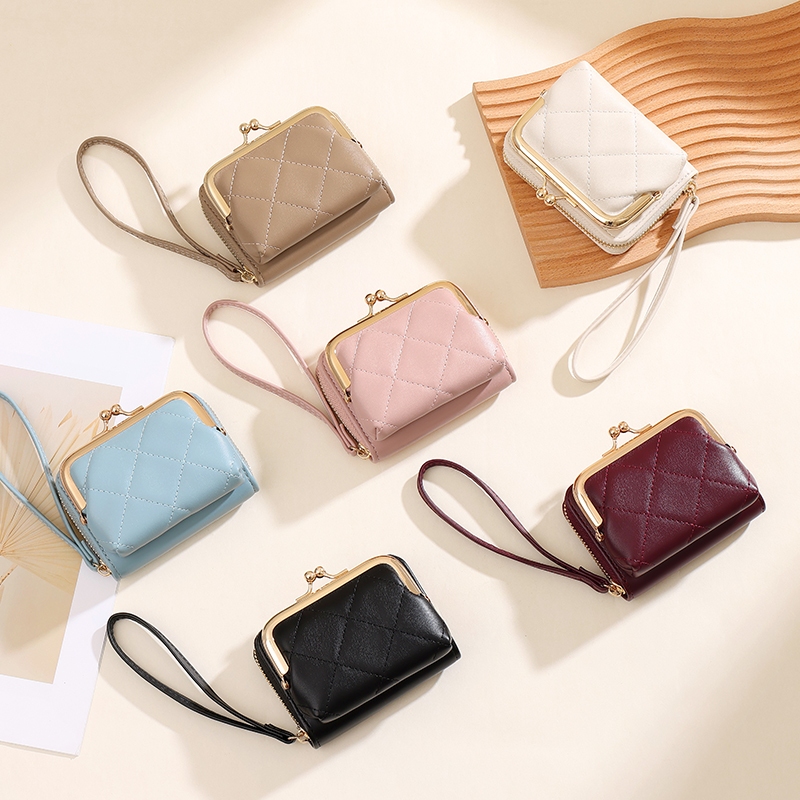 SeaGloca Quilted Wristlet Wallet with Rose Gold Clip & Wrist Strap Compact Card Holder Purse No 2048