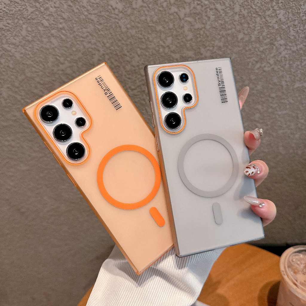 SAMSUNG Slim Half Clearเคสโทรศัพท์สําหรับSamsung Galaxy S25 S24 S23 S21 หมายเหตุ 20 S22 Ultra S25 Plusฝาครอบแม่เหล็ก