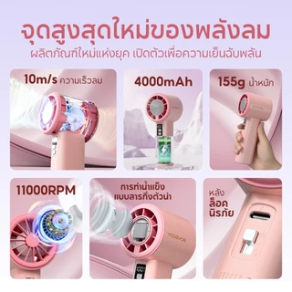 Yodevoe พัดลมมือถือ ปรับระดับได้ 100 ระดับ พัดลมพกพา ไม่มีใบมีด ชาร์จใหม่ได้ ใช้งานได้ 15 ชม