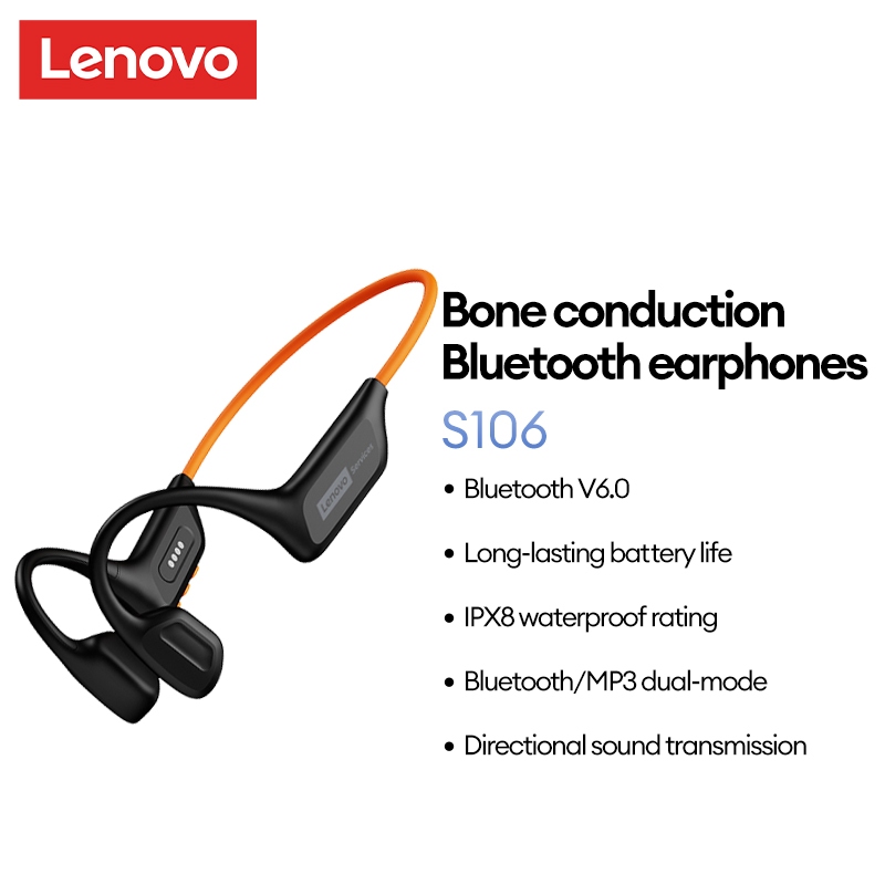 Lenovo S106 Bone Conduction หูฟังบลูทูธเสียงไฮไฟ IPX8 กันน้ําป้องกันเหงื่อกีฬาเพลงบลูทูธ V6.0