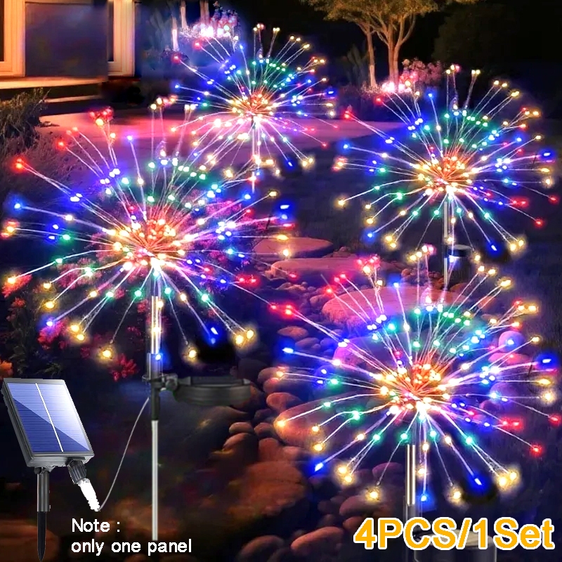 พร้อมสต็อก โคมไฟเซ็นเซอร์กลางคืน พลังงานแสงอาทิตย์ดอกไม้ไฟโคมไฟดาวอัตโนมัติ นํา พลังงานแสงอาทิตย์กันน้ํากลางแจ้งสวนบ้านคริสต์มาสสนามหญ้าโคมไฟตกแต่งไฟลวดทองแดง