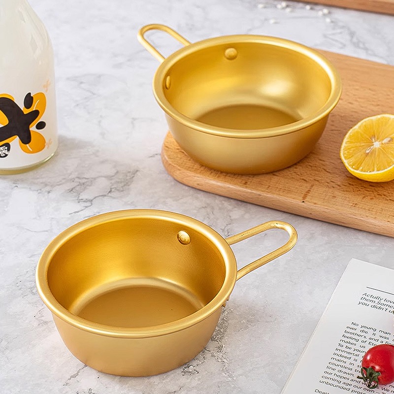 ⭐️ส่งจากกรุงเทพ ⭐️ถ้วยเกาหลี สแตนเลส/อะลูมิเนียม | ถ้วยมักกอลลี มีหูจับ สีทอง | 2แบบ2ขนาด | เหมาะสำหรับร้านอาหาร/ครัวเรือน ใส่เครื่องปรุงรส - รูปที่ 6