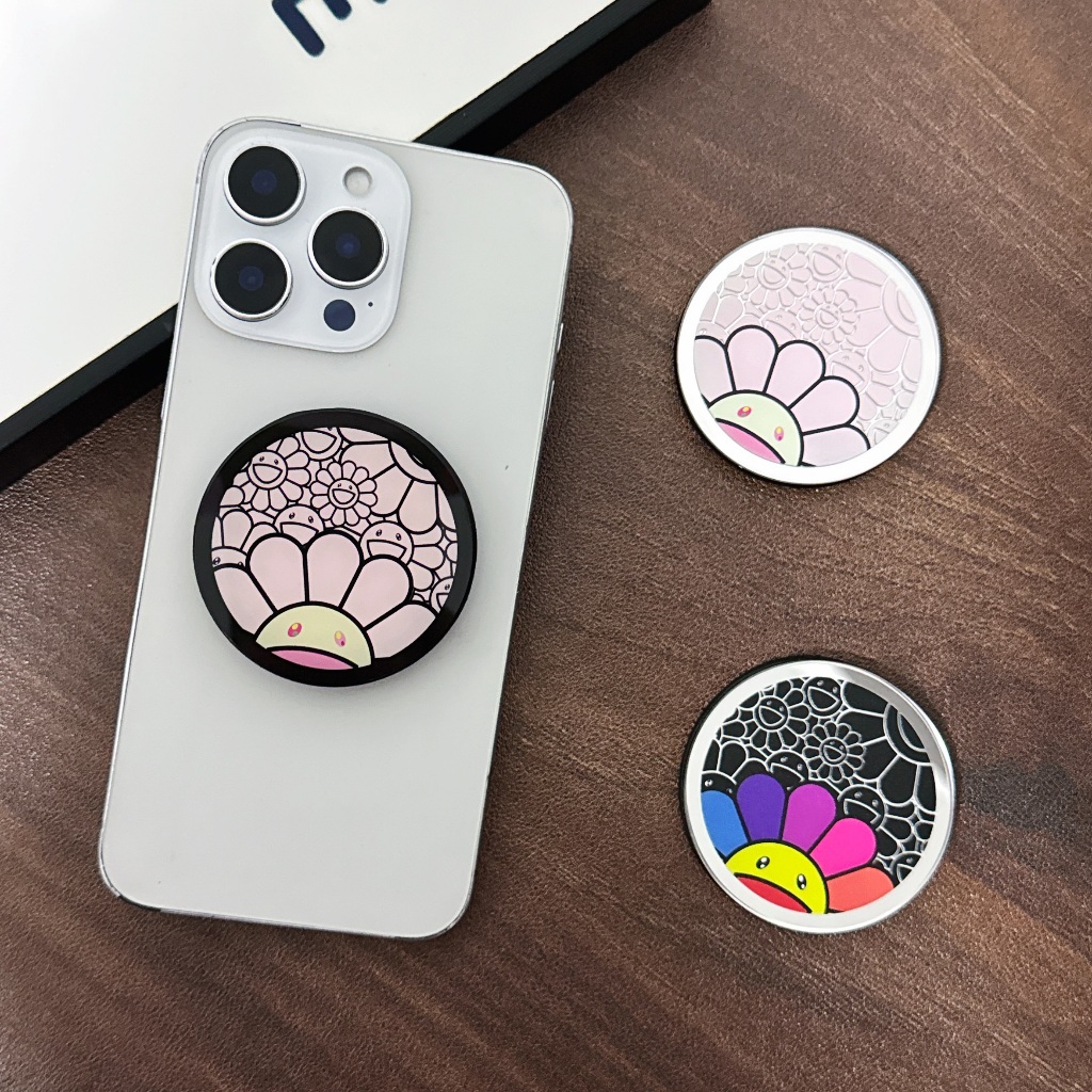วงเล็บแม่เหล็กพับได้ Takashi Murakami ดอกทานตะวันพับได้แบบพกพา Street Wear Joint Niche Creative น่ารักการ์ตูน Lazy Artifact