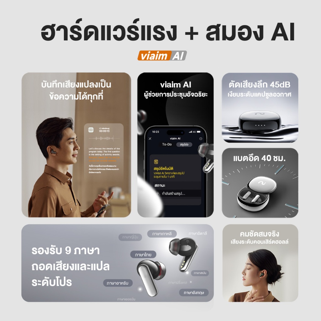 VIAIM Nano+ หูฟัง AI ระดับมืออาชีพ ตัดเสียง 45dB อัดเสียงและสรุปงานอัตโนมัติ เสียง Hi-Fi งานประกอบพรีเมียม ต่อได้หลายอุปกรณ์ พร้อมสิทธิ์ใช้งานแปลฟรี 600 นาที/เดือน - รูปที่ 6