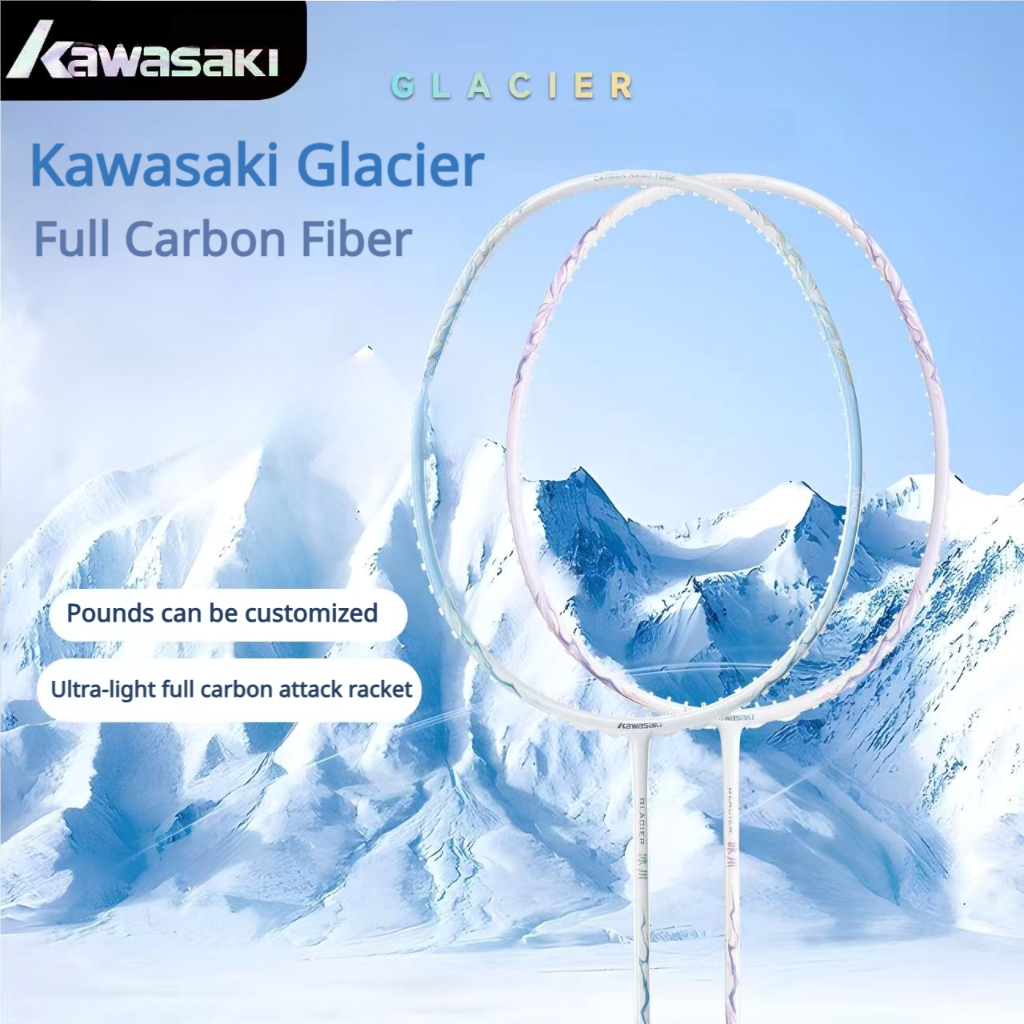 ไม้แบดมินตัน Kawasaki Glacier Series คาร์บอนไฟเบอร์เต็มรูปแบบน้ําหนักเบา 5U ความแข็งแกร่งสูงสําหรับ 