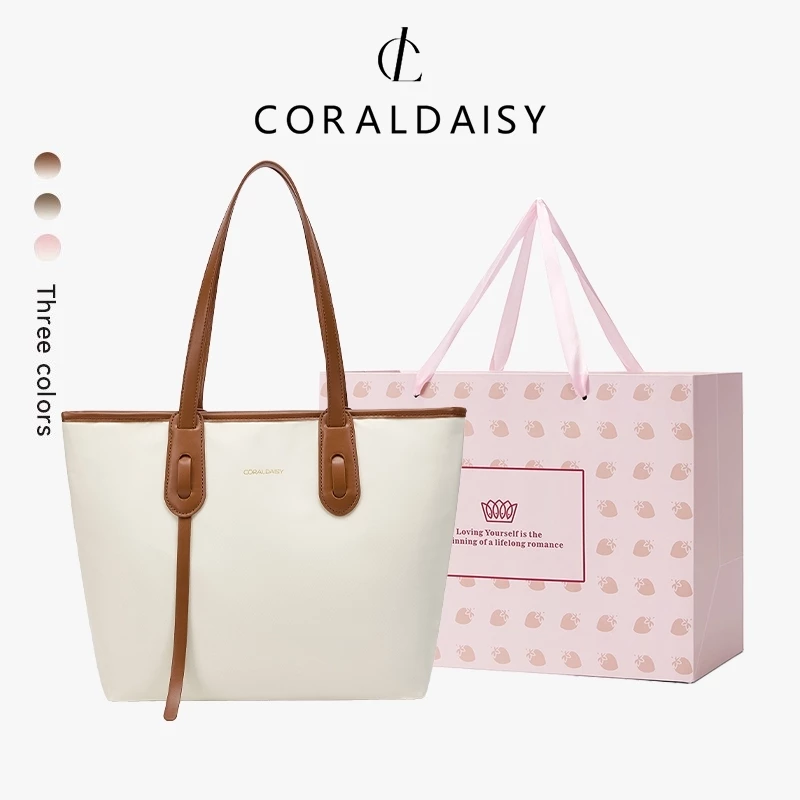 CORALDAISY 2025 รูปแบบใหม่ กระเป๋าโท้ตความจุขนาดใหญ่ กระเป๋าถือบล็อกสีมีสไตล์ กระเป๋าสะพายซิป