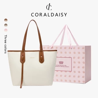 CORALDAISY 2025 รูปแบบใหม่ กระเป๋าโท้ตความจุขนาดใหญ่ กระเป๋าถือบล็อกสีมีสไตล์ กระเป๋าสะพายซิป