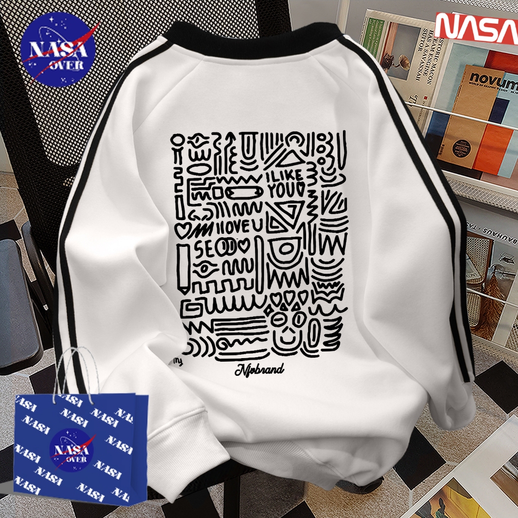 【จัดส่งตลอด 24 ชั่วโมง】 NASA ฤดูหนาว สไตล์เฉพาะตัว ลายกราฟฟิตี้ oversize แขนยาว ยูนิเซ็กส์ สเวตเตอร์คอกลมYG898