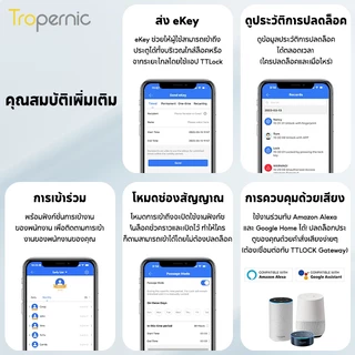 Tropernic A6 TTLOCK Digital Door Lock แอพปลดล็อคระยะไกล ล็อคประตูบานเลื่อนกันน้ำ ล็อคดิจิตอลลายนิ้วมือ Google Home Amazon Alexa