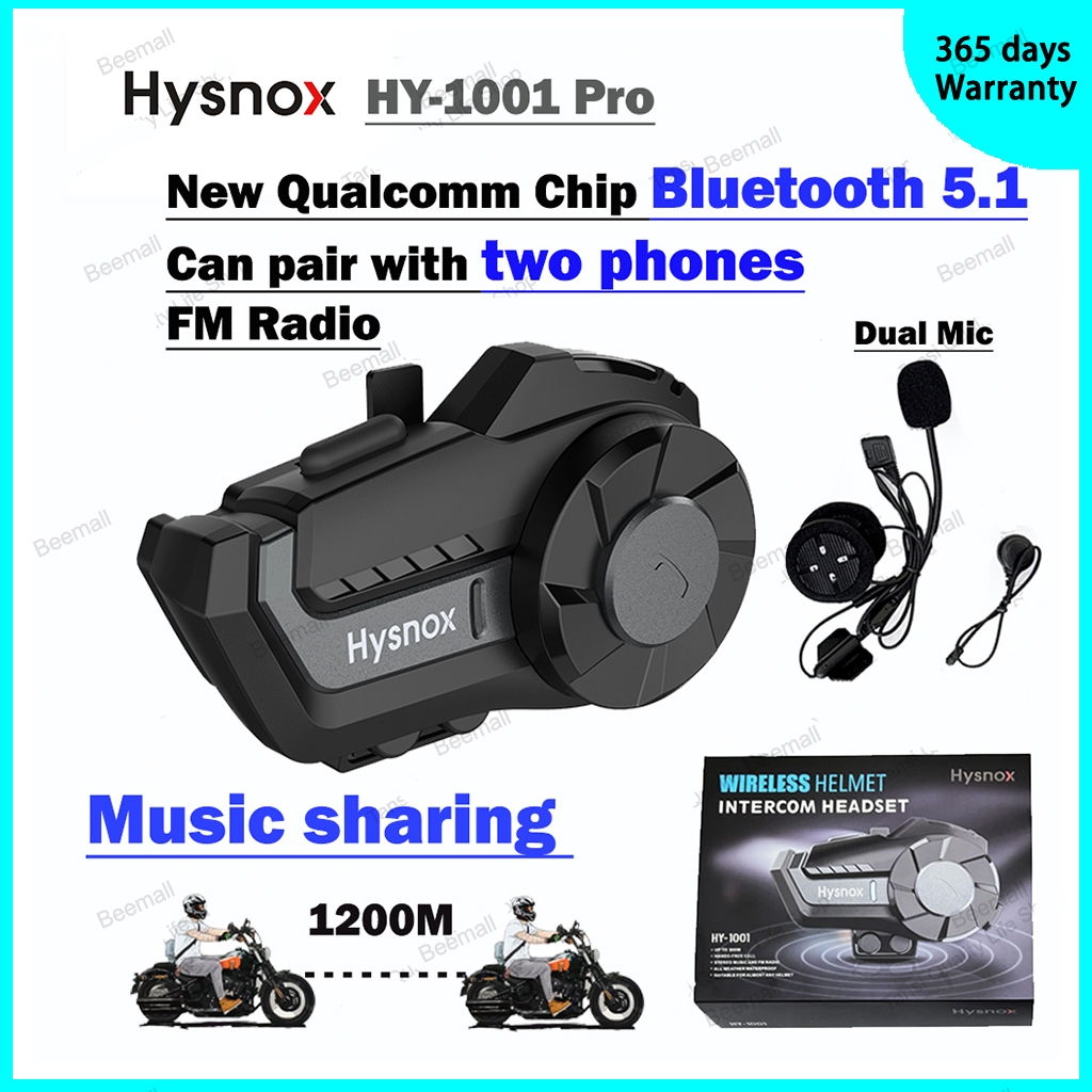 [ของแท้]Hysnox HY-1001 Pro หมวกกันน็อคอินเตอร์คอมรถจักรยานยนต์บลูทูธ 5.1 ชุดหูฟังแชร์เพลง 1000M 2 Ri
