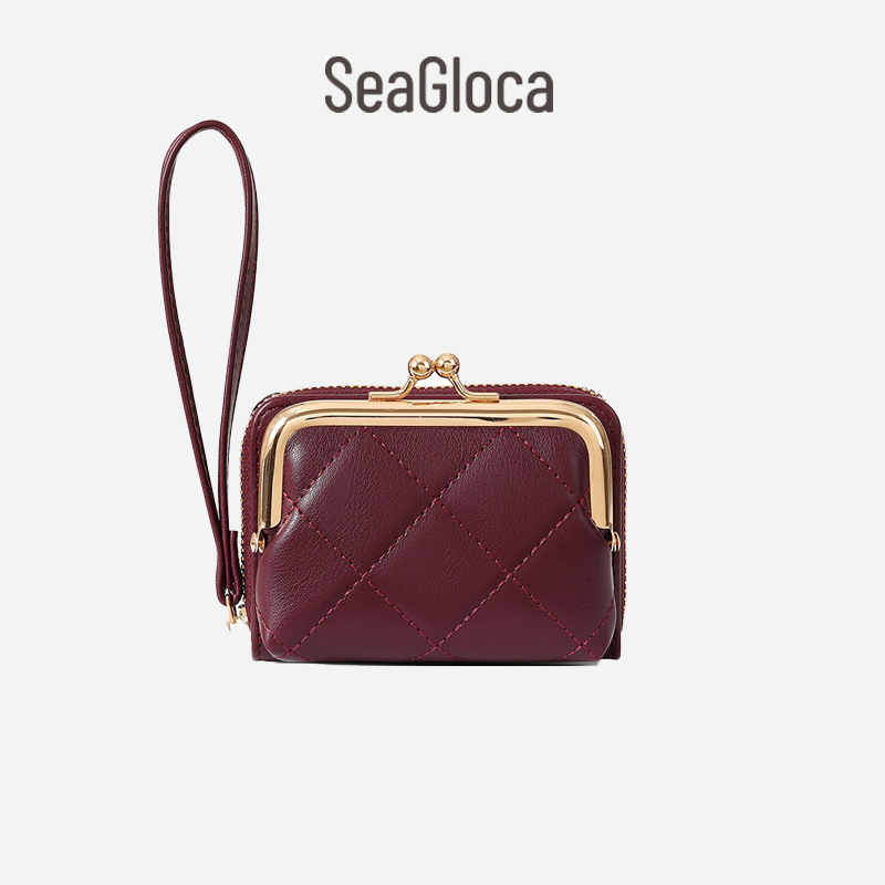 SeaGloca Quilted Wristlet Wallet with Rose Gold Clip & Wrist Strap Compact Card Holder Purse No 2048