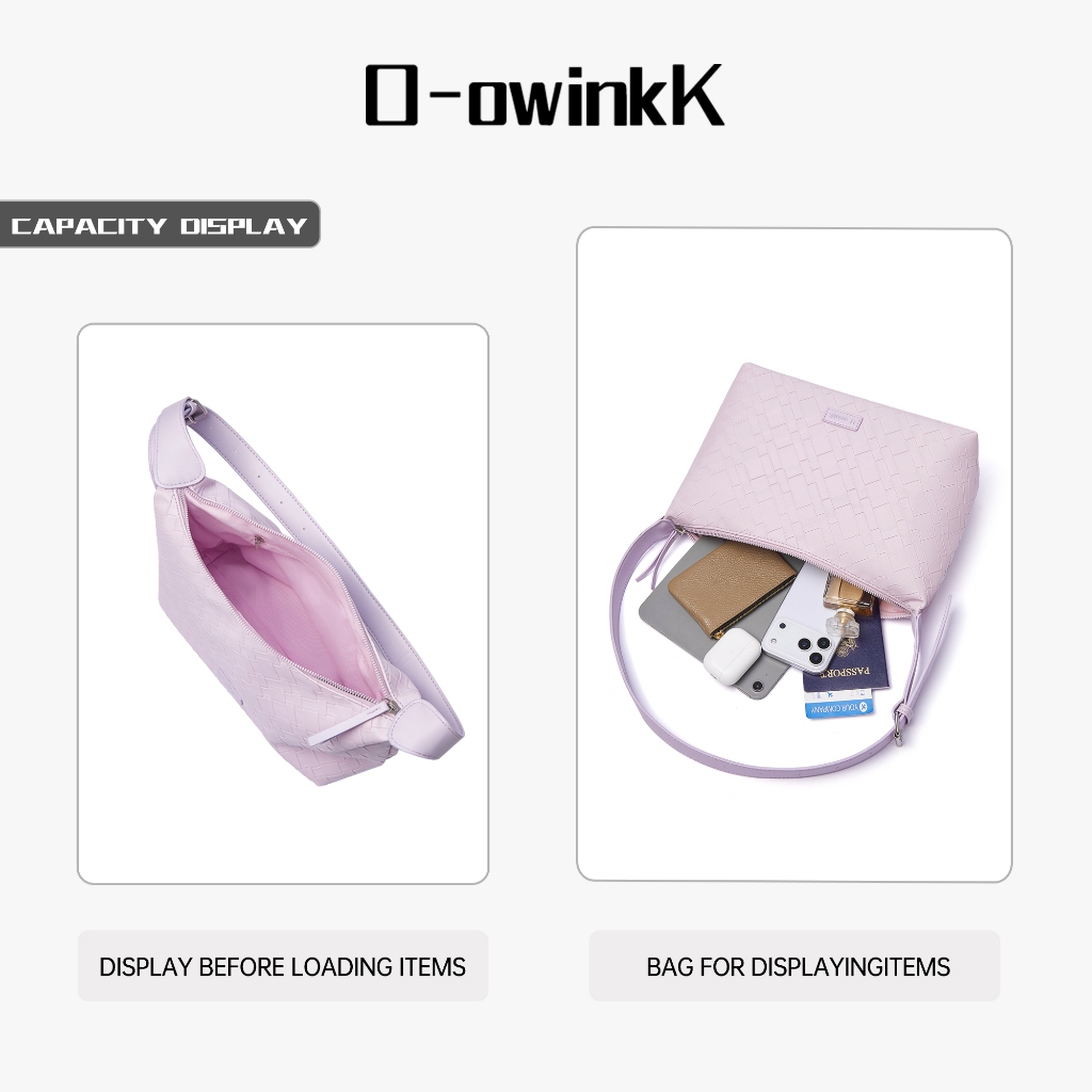 O‑owinkK กระเป๋าโฮโบ PU ลายทอถัก สายปรับได้ สะพายใต้วงแขน สะพายข้างได้ ความจุมาก รูปที่ 7