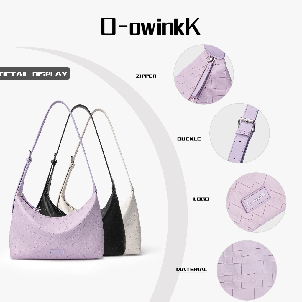 O‑owinkK กระเป๋าโฮโบ PU ลายทอถัก สายปรับได้ สะพายใต้วงแขน สะพายข้างได้ ความจุมาก รูปที่ 8