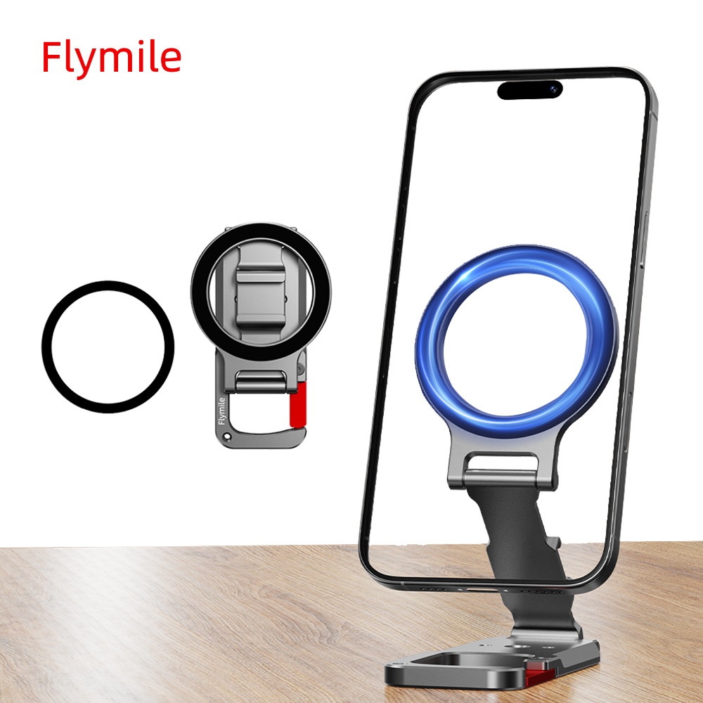 Flymile ขาตั้งอเนกประสงค์แม่เหล็ก สำหรับ iPhone 18 Pro/17/16/15/14/13 Magsafe ที่ยึดแบบ Carabiner ออกแบบสำหรับโต๊ะ ยิม ขาตั้งกล้อง ขาตั้งขยาย พับได้ พกพา สำหรับ Vlog และอุปกรณ์เดินทาง