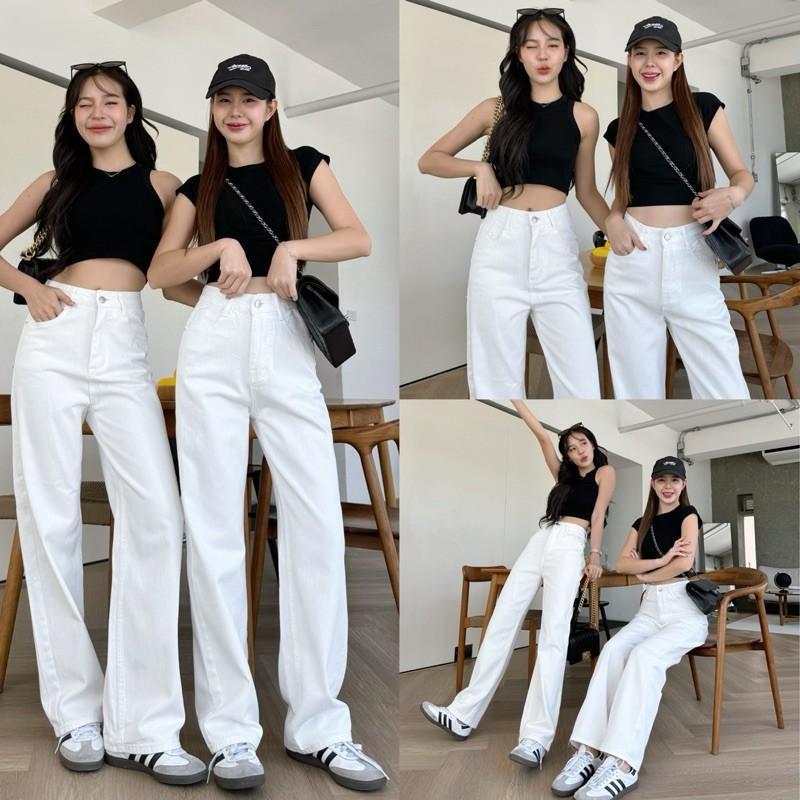 yalu jeans S ~ 4 XL ผู้หญิงคลาสสิกกางเกงยีนส์เอวสูงสีขาวฮอร์นกางเกงยีนส์ไม่ยืดหยุ่น – โปรปัง