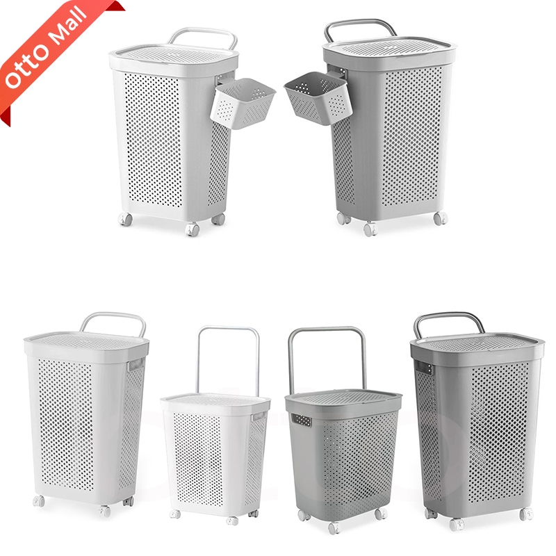 ตะกร้าผ้าล้อลาก ตะกร้าใส่ผ้า 45L/60L มีฝาปิด ตะกร้าผ้าพลาสติก จัดเก็บเสื้อผ้า สไตล์เรียบง่าย ล้อลากเ