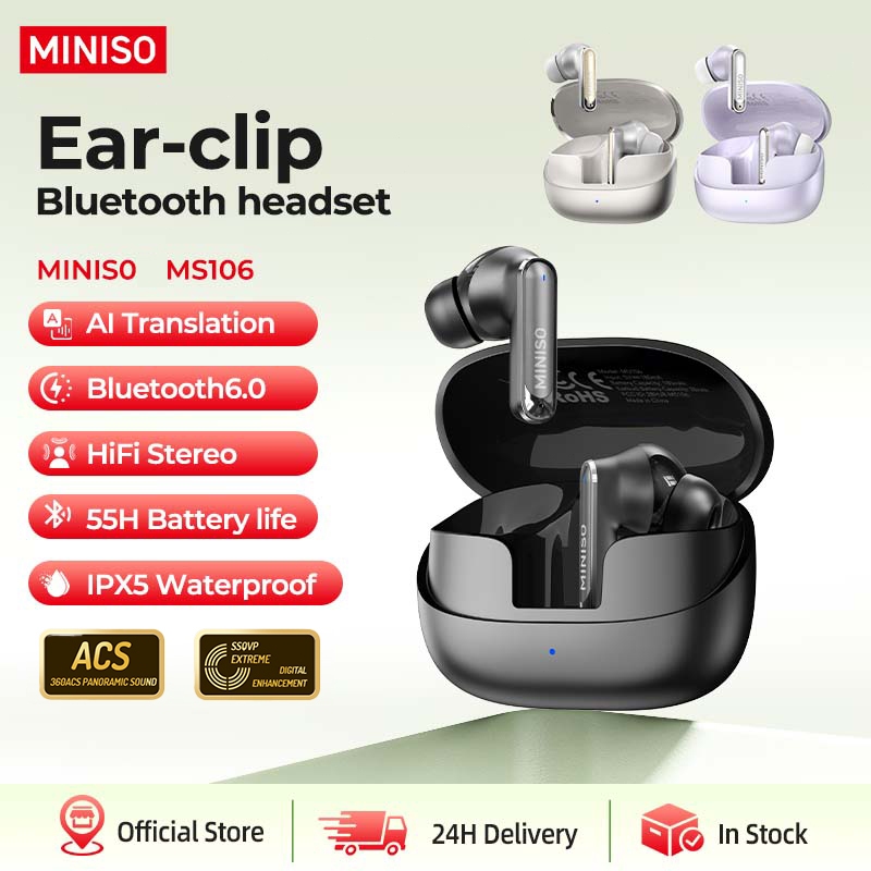 MINISO MS106 AI Translator Earbud Bluetooth 6.0 ชุดหูฟังไร้สาย 3.0 Adaptive ลดเสียงรบกวน IPX5 กันน้ําคุณภาพเสียงไฮไฟ 55H น้ําหนักเบาเป็นพิเศษและสวมใส่สบาย
