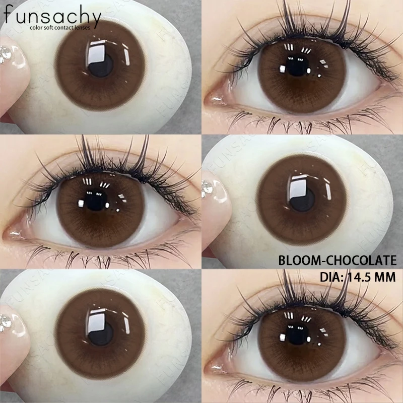 Funsachy Bloom คอนแทคเลนส์สีอ่อนๆ มีค่าสายตา 0.0~-800 สีน้ำตาล สีดำ ตาตุ๊กตาน่ารัก ลายแฟชั่น