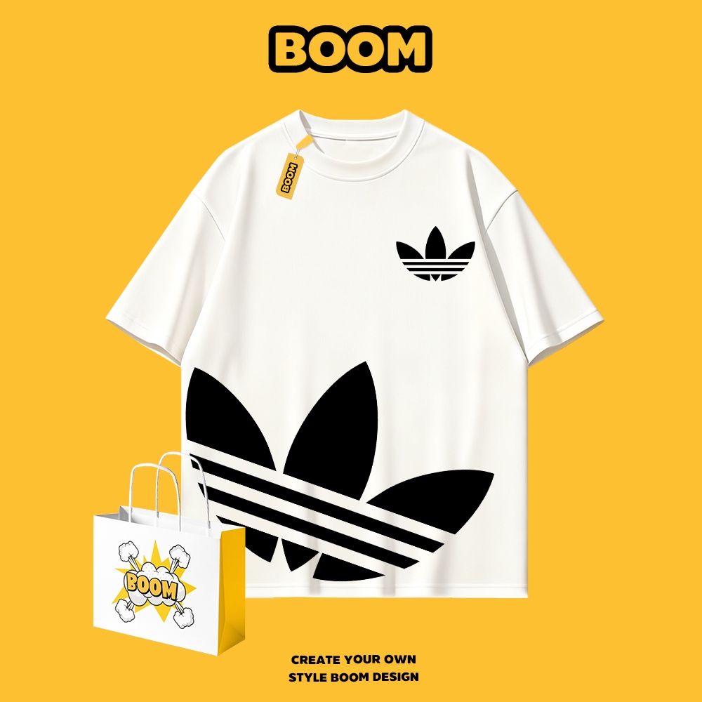 BOOM เสื้อยืดคอกลม ใส่ได้ทั้งชายและหญิง ผลิตจากผ้าคอตตอน 100% Oversize ระบายอากาศดี เหมาะสำหรับเยาวชน