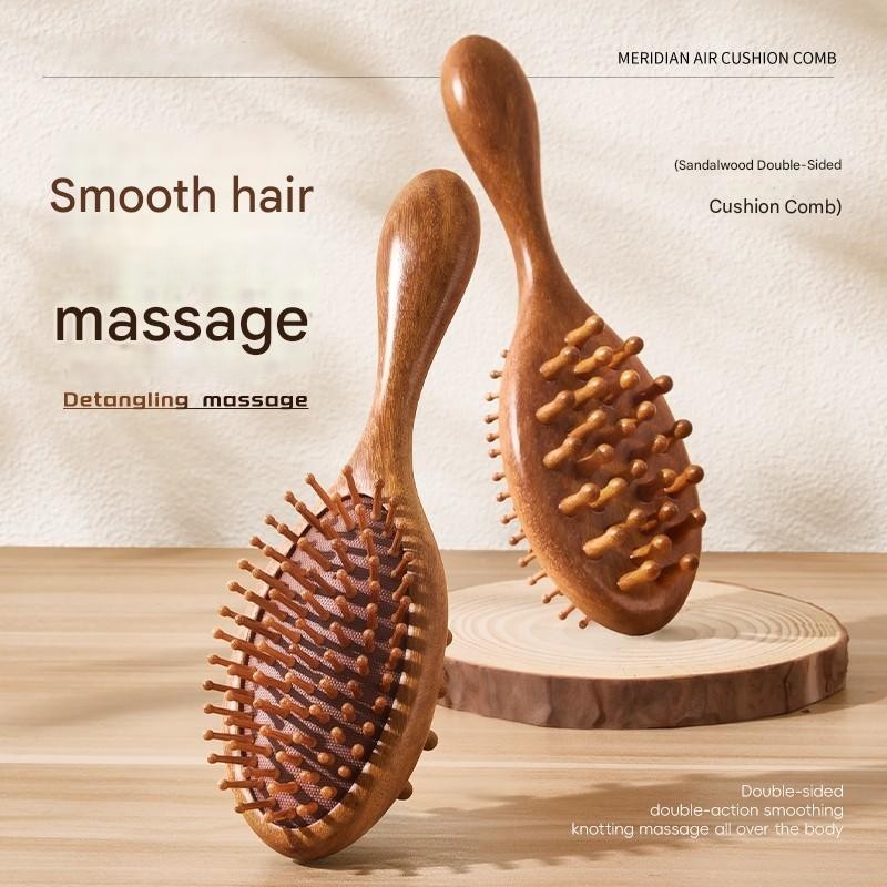 [COD] หวีนวดหนังศีรษะ Golden Solid ไม้จันทน์แปรงผมถุงลมนิรภัยเบาะหวีสําหรับ Gentle Detangling & Soothing Scalp Massage Carbonized ฟรีจัดแต่งทรงผมปริมาณสําหรับผู้ชายผู้หญิง Homeuse