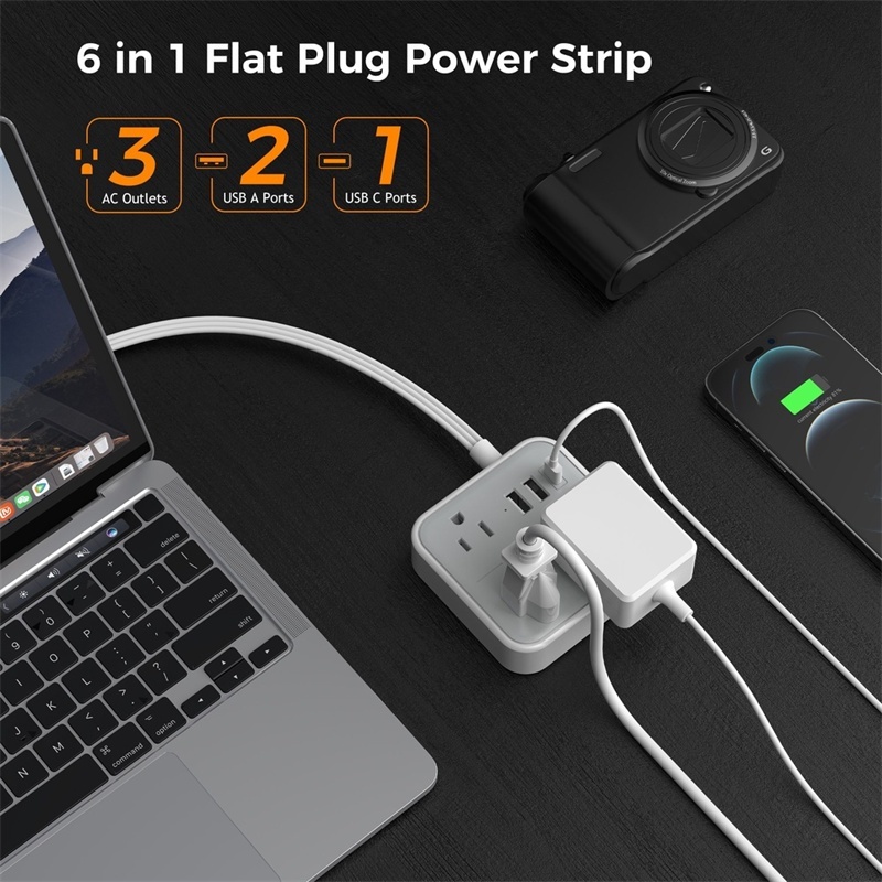 TESSAN ปลั๊กแบนสายไฟ 30W PD ชาร์จเร็ว พร้อม USB+Type C, Power Bars พร้อม เครื่องป้องกันไฟกระชาก ราคา ถูกที่สุด ดีลบีเคเค แกลเลอรีภาพที่ 8