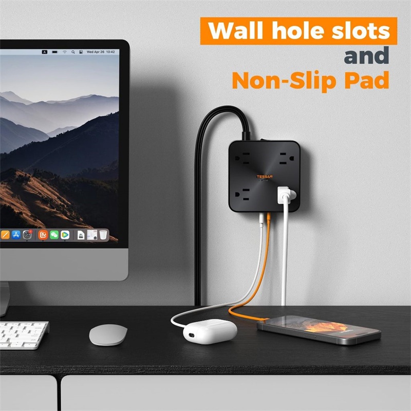 TESSAN ปลั๊กแบนสายไฟ 30W PD ชาร์จเร็ว พร้อม USB+Type C, Power Bars พร้อม เครื่องป้องกันไฟกระชาก ราคา ถูกที่สุด ดีลบีเคเค แกลเลอรีภาพที่ 7