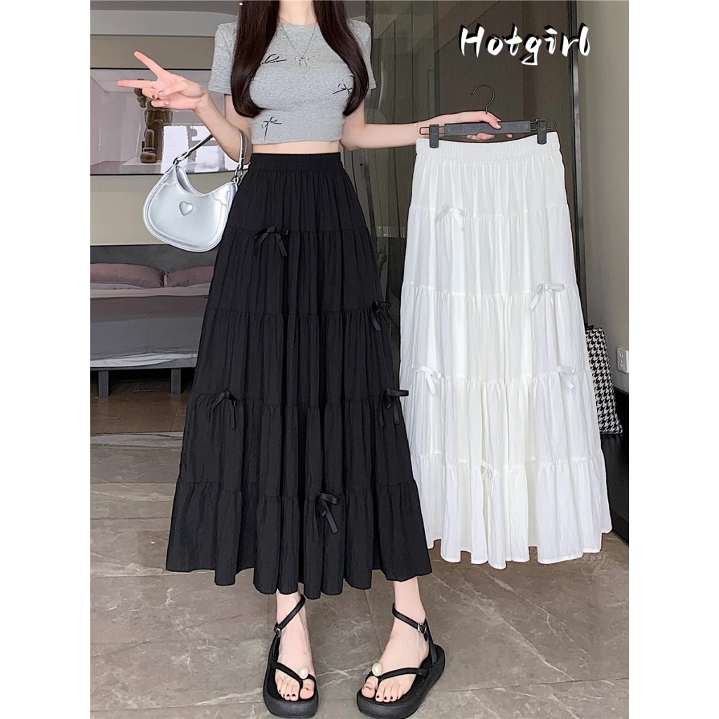 Hotgirl พร้อมส่ง กระโปรงทรงเอยาวสไตล์แฟชั่นสำหรับผู้หญิง โบว์ผีเสื้อสุดน่ารัก เอวสูง กระชับสัดส่วน และอเนกประสงค์