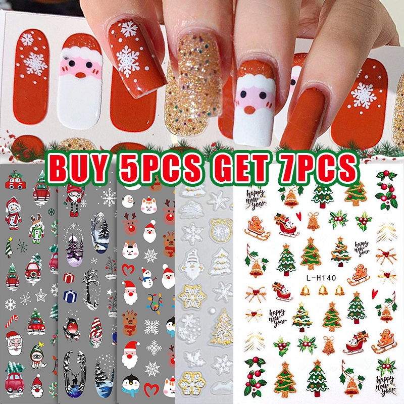 Maddoll 🎄BUY 5PCS GET 7PCS🎄สติกเกอร์ ลายคริสต์มาส 🎄Christmas สติกเกอร์แต่งเล็บ 5D ผลไม้เล็บสติกเกอร์นูนสตรอเบอร์รี่มะนาวเชอร์รี่ดอกไม้สติกเกอร์ กาวเล็บ แกะสลัก เล็บเครื่องมือผลไม้ Self-Adhesive Sliders