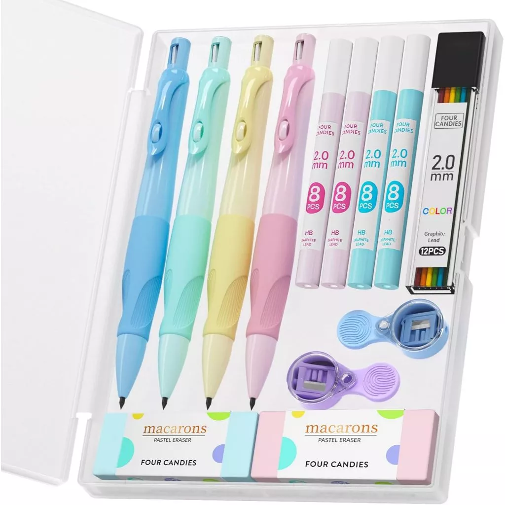 Four Candies ดินสอกด น่ารัก ด้ามจับ ยาง เออร์กอนมิกส์ ถนอม มือ เครื่องเขียน สวยงาม สำหรับ เด็ก ในการ เขียน และ วาด ภาพ