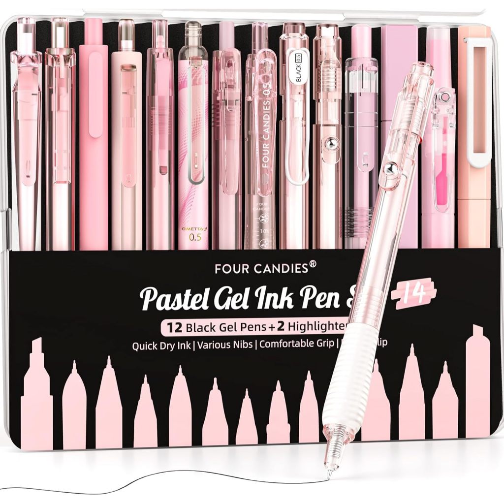 Four Candies ชุด ปากกา หมึกเจล สีพาสเทล น่ารัก ระบบ กด ได้ ปลาย แหลมคม 0.5 มม สำหรับ จด โน้ต ดีไซน์ สวยงาม