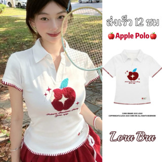 ส่งไวจากไทย💗เสื้อยืดคอปกแขนสั้น พิมพ์ลายแอปเปิ้ล ดีเทลปลายแข…