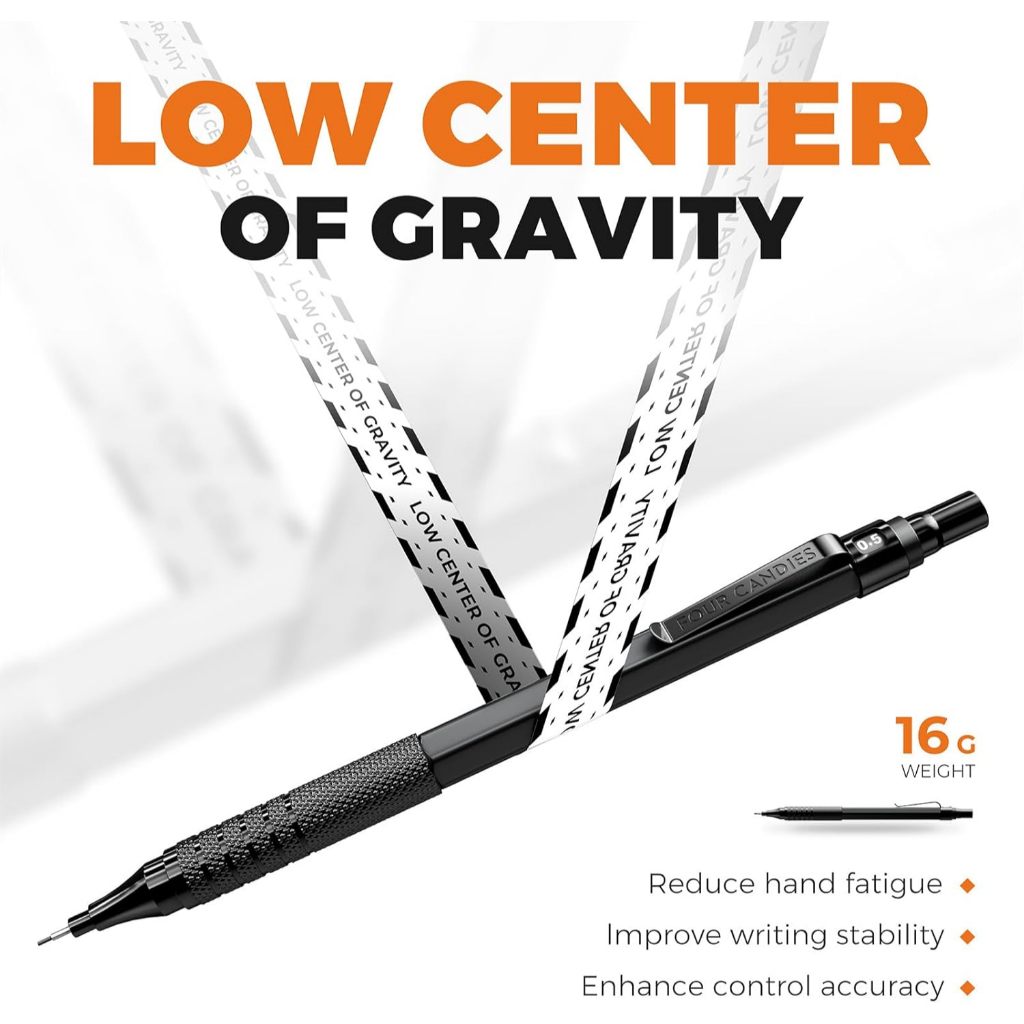 Four Candies ชุด ดินสอกด โลหะ สำหรับ ศิลปิน พร้อม ไส้ดินสอ เกรด HB สำหรับ งาน วิศวกรรม ศิลปะ การเขียน การวาด และ การร่างแบบ - รูปที่ 6