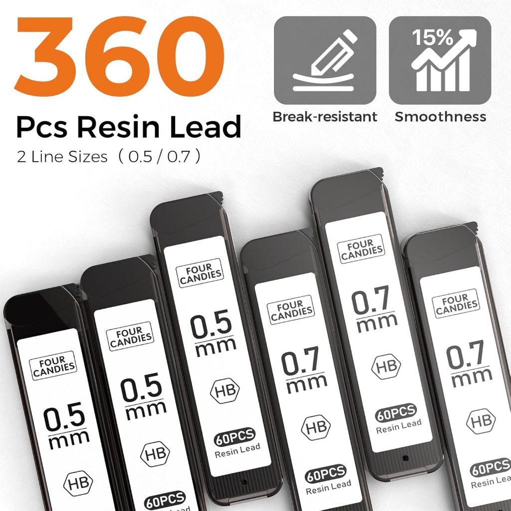 Four Candies ชุด ดินสอกด โลหะ สำหรับ ศิลปิน พร้อม ไส้ดินสอ เกรด HB สำหรับ งาน วิศวกรรม ศิลปะ การเขียน การวาด และ การร่างแบบ - รูปที่ 4
