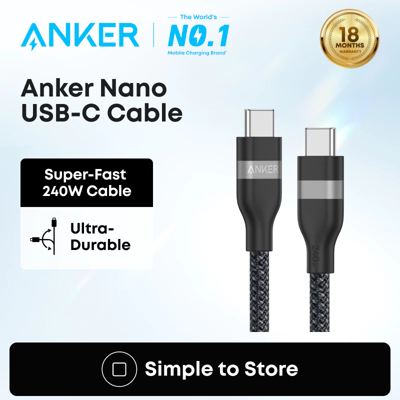 [ราคาพิเศษ]Anker Nano สายชาร์จ USB-C 240W ยาว 1.8 เมตร สายถัก ทนทาน ชาร์จเร็ว สำหรับ for iPhone 17 Pro Max / 15 / 14 / 13 / MacBook Pro / อุปกรณ์ Type-C