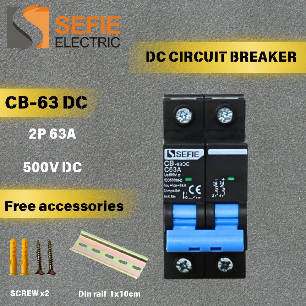 เบรกเกอร์ DC 2P 63A 6kA สำหรับระบบโซลาร์เซลล์ ป้องกันแผงโซล่าเซลล์ PV