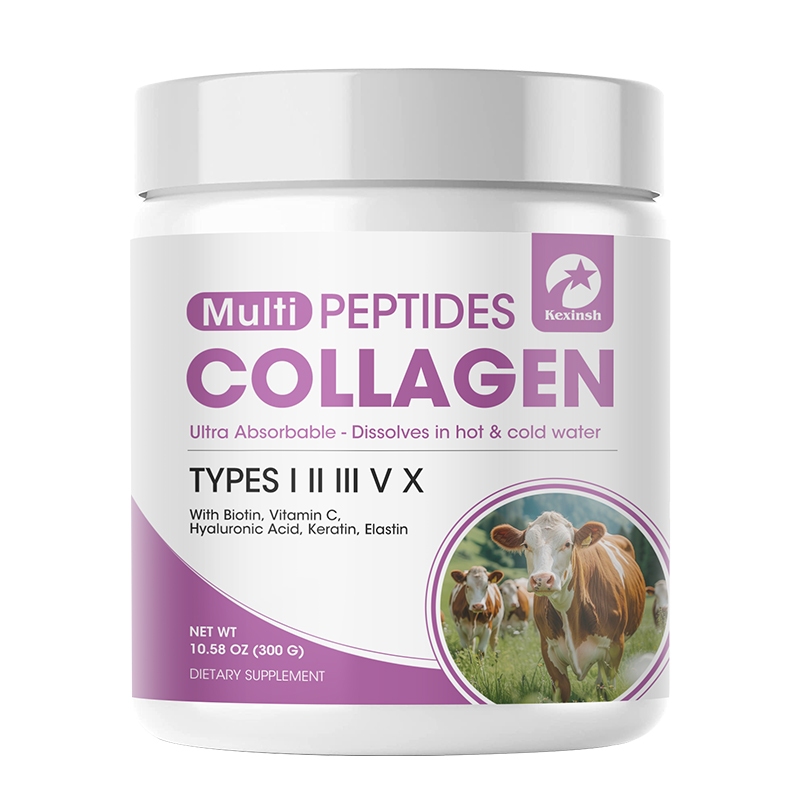 Kexinsh Multi Collagen Peptides Powder Type I, II, III, V, X, Hydrolyzed Collagen, Hyaluronic Acid Power, Biotin, Vitamin C, รองรับผิว, ไม่ปรุงแต่ง, ละลายได้อย่างง่ายดาย