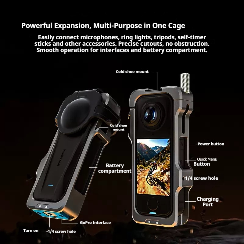 Hepil อลูมิเนียมอัลลอยด์กรอบสําหรับ Insta360 X4 Air กันกระแทกป้องกันกรงกระต่ายกรอบขยายอุปกรณ์เสริม