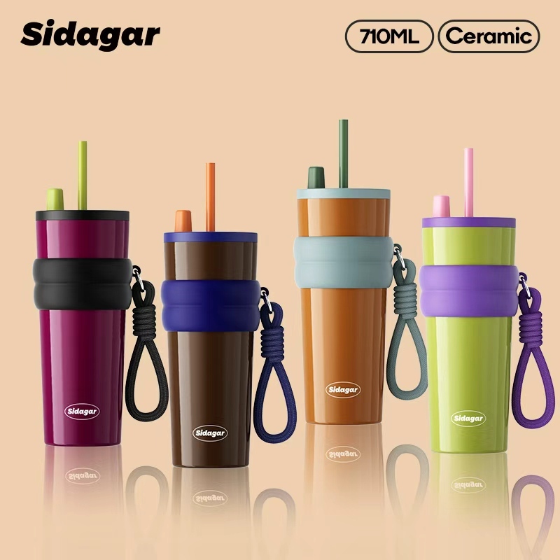 Sidagar （710ml）พื้นผิวด้านในเป็นกระเบื้องเคลือบ ขวดเก็บความร้อน กระติกน้ำเก็บอุณหภูมิ กระติกน้ำเก็บความเย็น ชั้นสแตนเลสฉนวนสุญญากาศ
