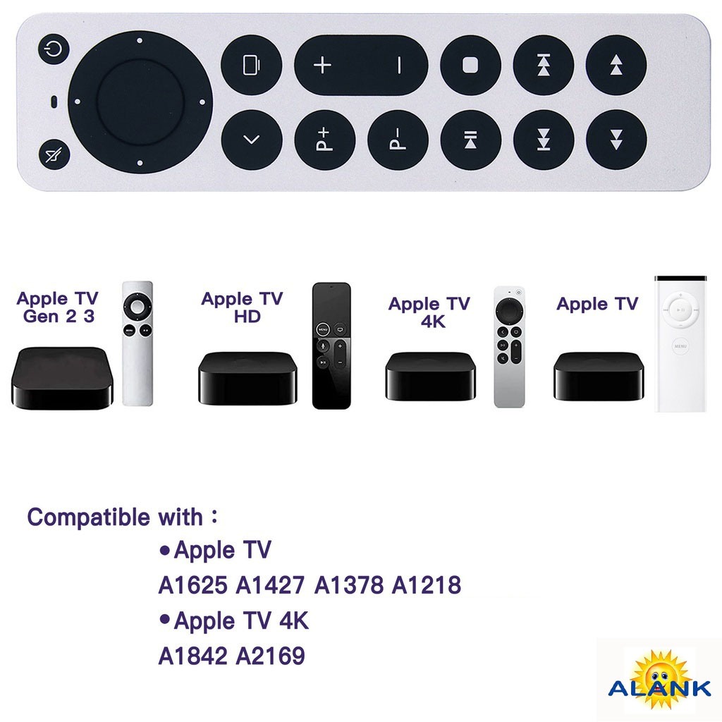 ALANK รีโมทสากล for กล่องโทรทัศน์+ทีวี Smart + Apple TV Box รีโมท Remote A1625 A1427 A1378 A1218 A1842 A2169 Apple TV 4K
