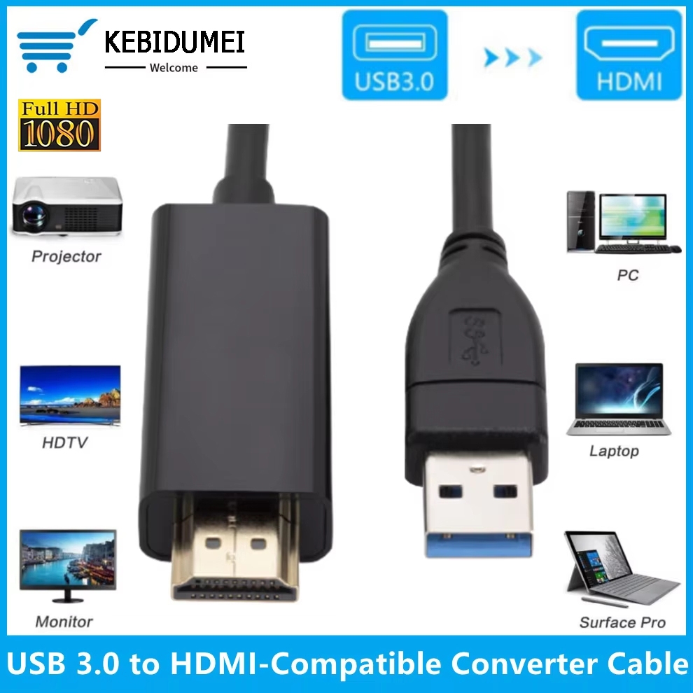 สายอะแดปเตอร์แปลง USB 3.0 เป็น HDMI 1080P 30Hz Full HD Audio Video Adapter สําหรับ PC แล็ปท็อปโปรเจคเตอร์ HDTV